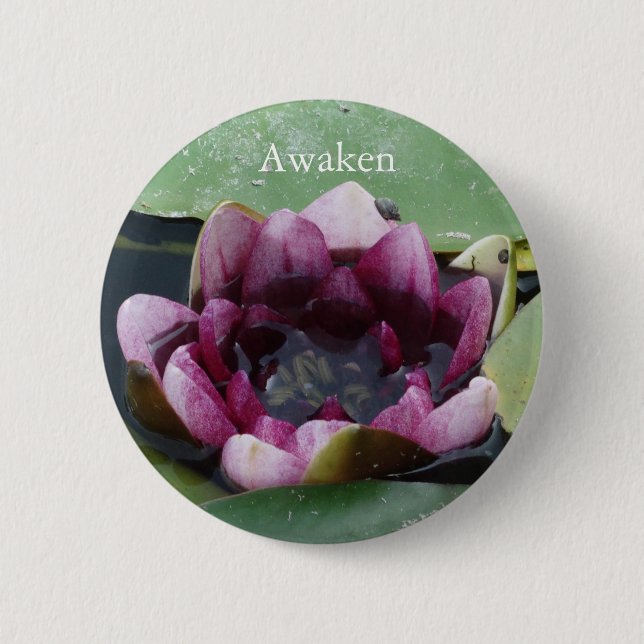 Awaken Lotus Flower Photo Round Badge Knapp (Framsida)