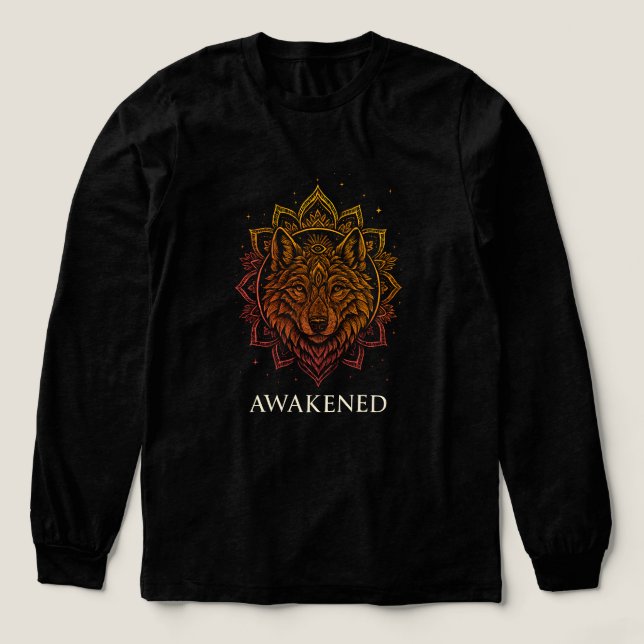 Awakened Wolf Mandala Spiritual Design T Shirt (Design framsida)