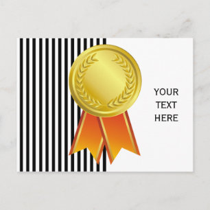 AWARD RIBBON guld I + din backgr. & text Vykort