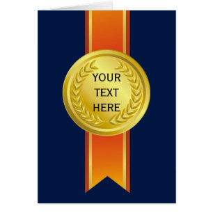 AWARD RIBBON guld II + din backgr. & text Hälsningskort