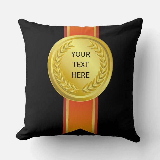 AWARD RIBBON guld II + din backgr. & text Kudde (Framsida)