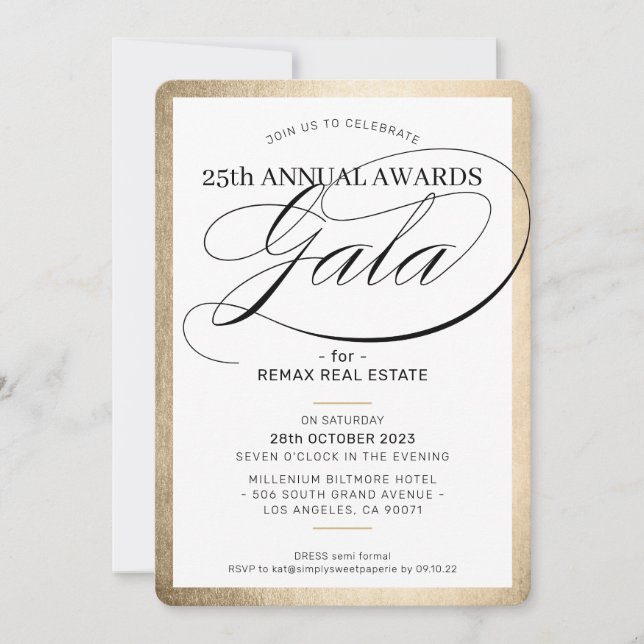 AWARDS GALA DINNER elegant business guld black Inbjudningar (Framsida)