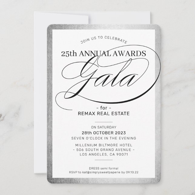 AWARDS GALA DINNER elegant business silver black Inbjudningar (Framsida)