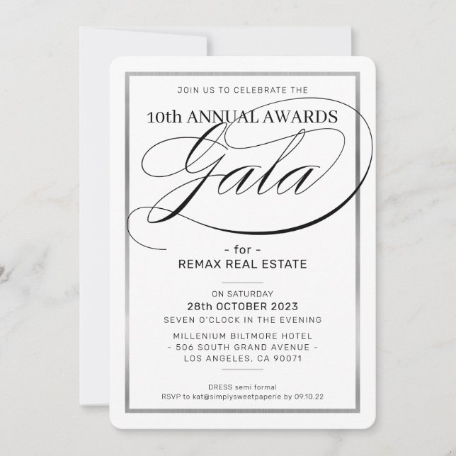 AWARDS GALA DINNER modern business silver black Inbjudningar (Framsida)