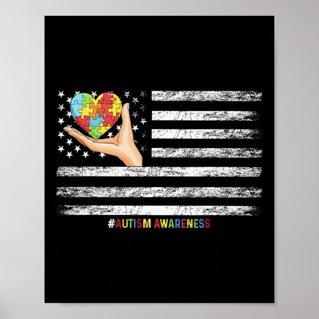 Awareness American Flagga Usa Hand med Hea Poster (Framsidan)