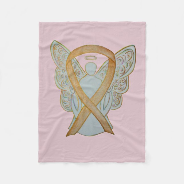 Awareness Angel Guld Ribbon Soft Blanket Fleecefilt (Framsidan)