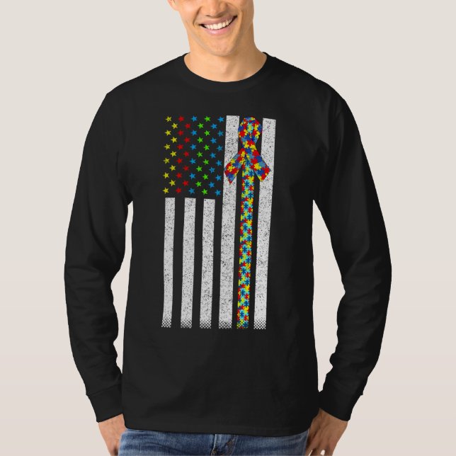 Awareness Awareness American Flagga Distress Autis T Shirt (Framsida)