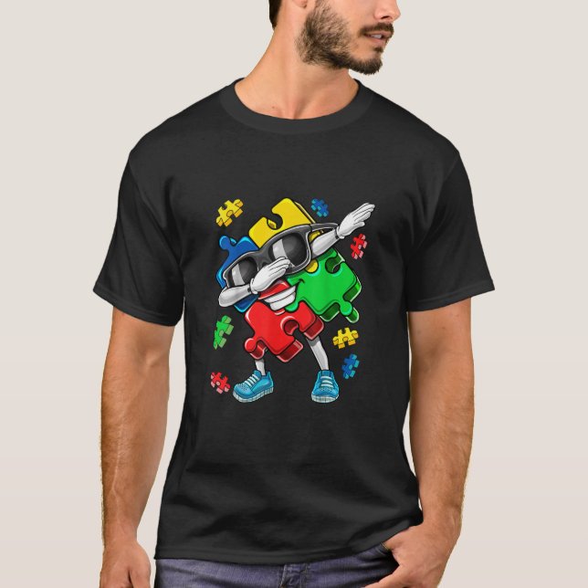 Awareness Dabbing Puzzle Biet Kids Gift Bo T Shirt (Framsida)
