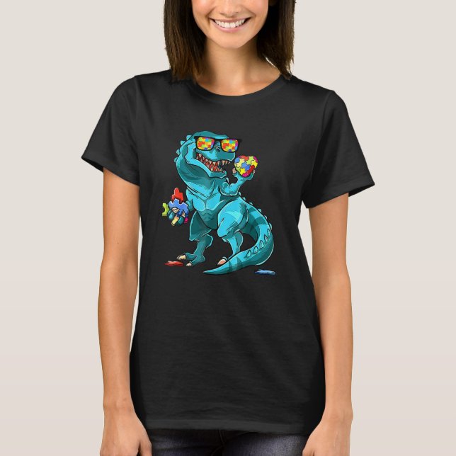 Awareness Dinosaur T- Rex Heart Puzzle Piec T Shirt (Framsida)