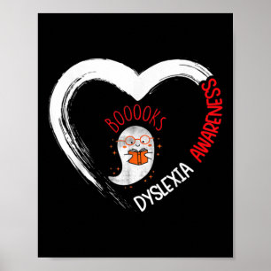 Awareness Reading Heart Bära Red Cute Ghost Bok Poster