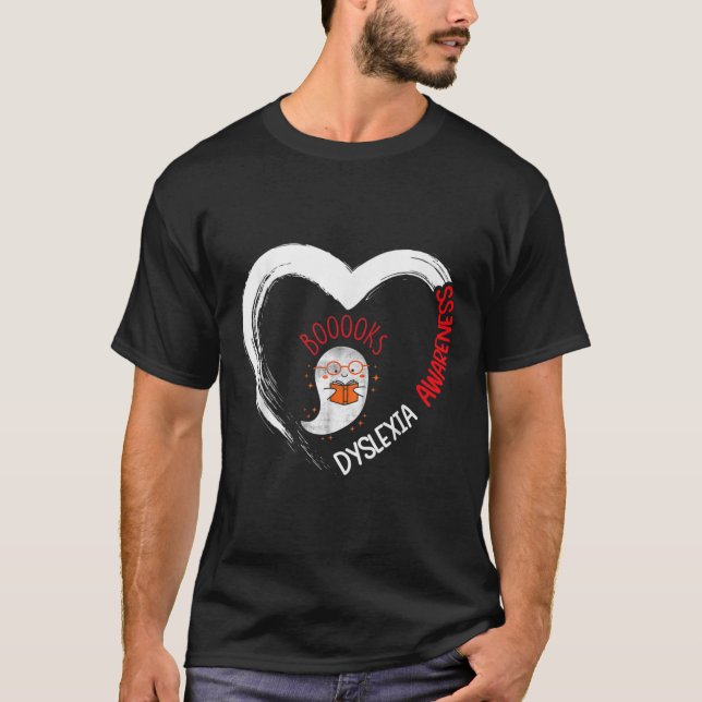 Awareness Reading Heart Bära Red Cute Ghost Bok T Shirt (Framsida)
