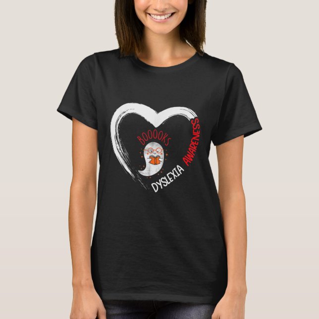 Awareness Reading Heart Bära Red Cute Ghost Bok T Shirt (Framsida)