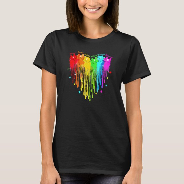 Awareness Support Rainbow Autism Puzzle Hea T Shirt (Framsida)