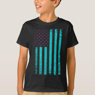 Awareness Usa Flag Teal Purple Aamerican Flag T Shirt