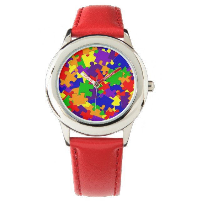 Awareness watch för autism med Rainbow Puzzle Dela Armbandsur (Framsida)