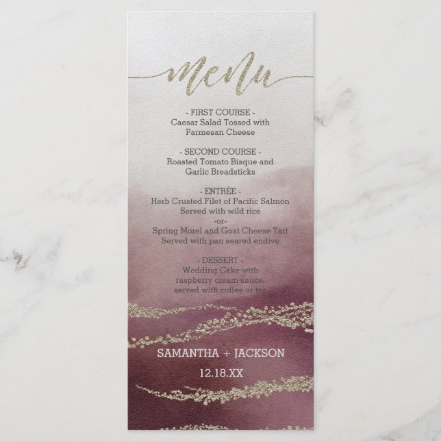 Awash Elegant Watercolor Cranberry Bröllop Menu Meny (Framsida)