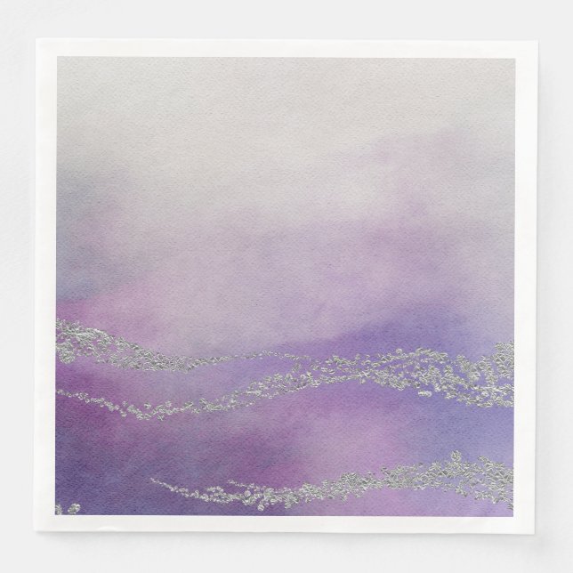 Awash Elegant Watercolor i Orchid Lila Bröllop Pappersservett (Framsida)