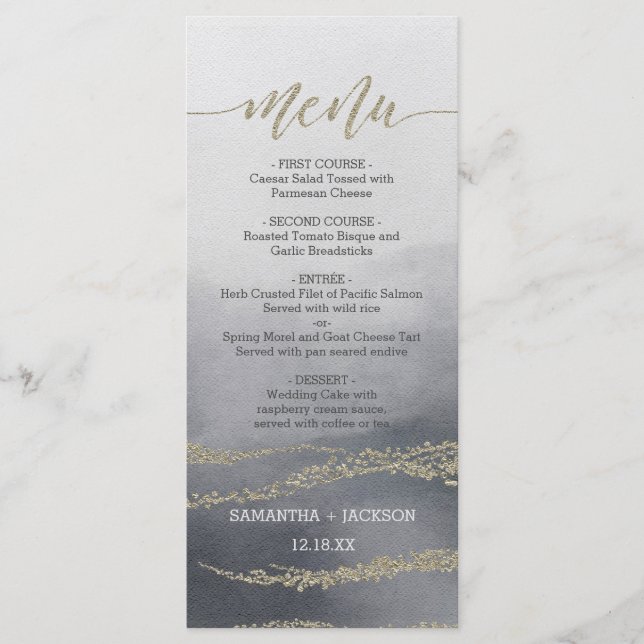 Awash Elegant Watercolor in Smoke Bröllop Menu (va Meny (Framsida)