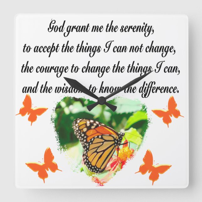 AWE INSPIRING BUTTERFLY SERENITY PRAYER PHOTO FYRKANTIG KLOCKA (Framsida)