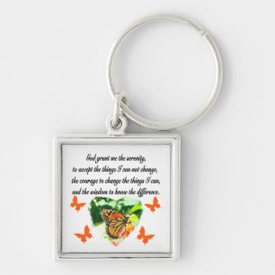 AWE INSPIRING BUTTERFLY SERENITY PRAYER PHOTO FYRKANTIG SILVERFÄRGAD NYCKELRING