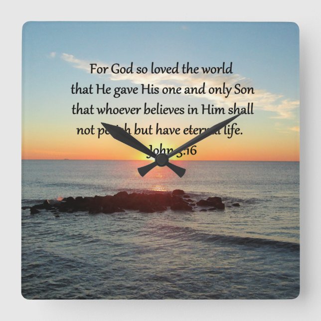 AWE-INSPIRING JOHN 3:16 SUNRISE FYRKANTIG KLOCKA (Framsida)