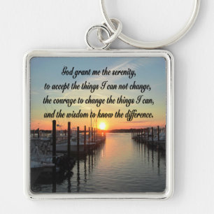 AWE-INSPIRING SERENITY PRAYER SUNSET PHOTO DESIGN FYRKANTIG SILVERFÄRGAD NYCKELRING