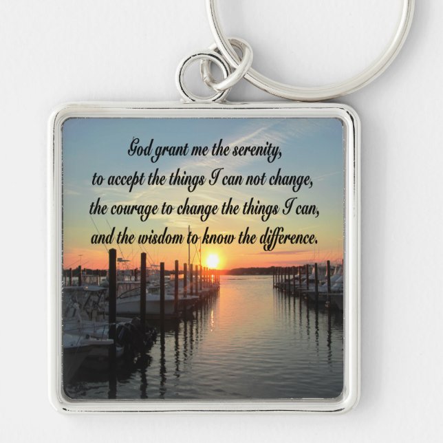 AWE-INSPIRING SERENITY PRAYER SUNSET PHOTO DESIGN FYRKANTIG SILVERFÄRGAD NYCKELRING (Framsidan)