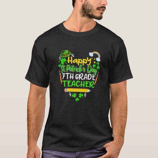 Awesome 7Th Grade Teacher St Patty’S Day Heart Sha T Shirt (Framsida)