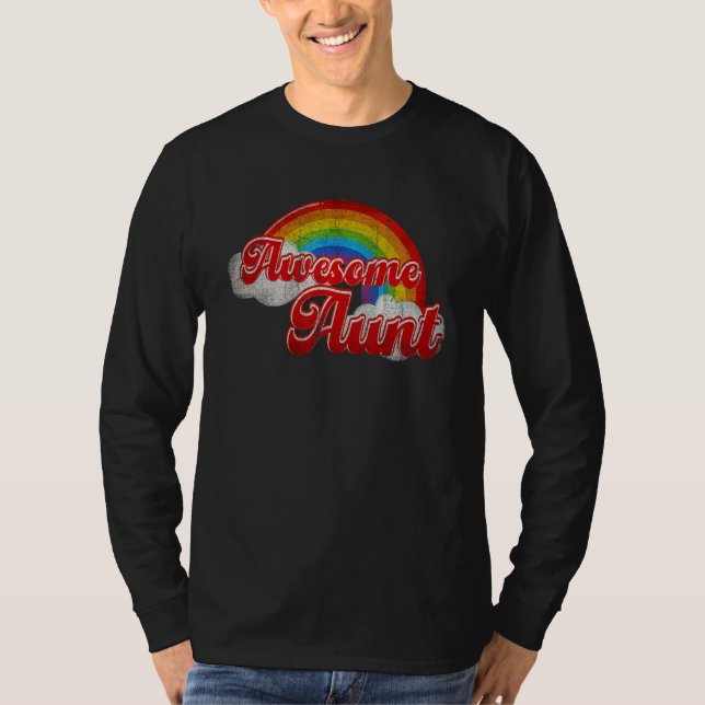Awesome Aunt Rainbow Colorful Clouds Family T Shirt (Framsida)