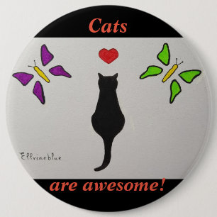 Awesome Black cat drawing, red heart, butterfly. Knapp