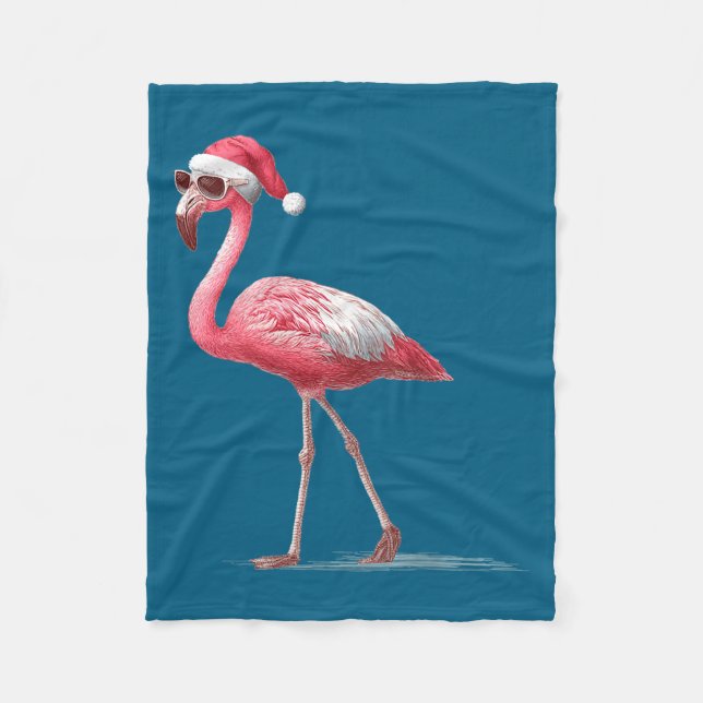 Awesome Cool Flamingo With Christmas Hat And Sungl Fleecefilt (Framsidan)