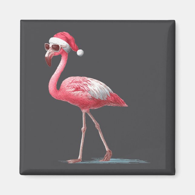 Awesome Cool Flamingo With Christmas Hat And Sungl Magnet (Framsidan)