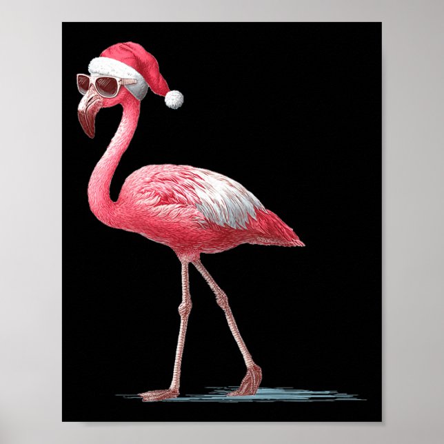 Awesome Cool Flamingo With Christmas Hat And Sungl Poster (Framsidan)