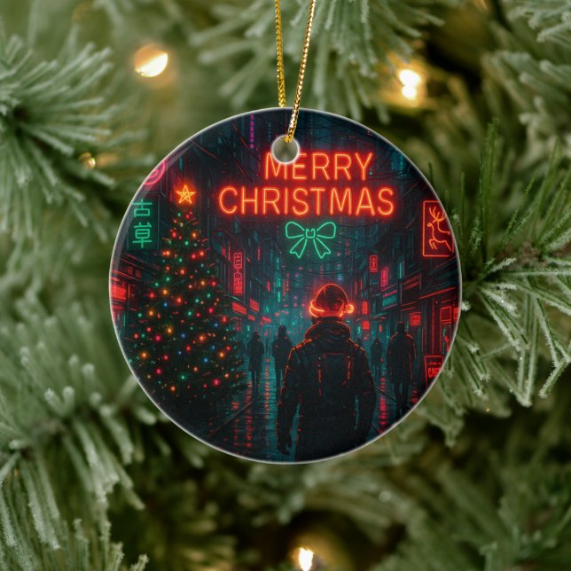Awesome cyberpunk Christmas street Julgransprydnad Keramik (Träd)