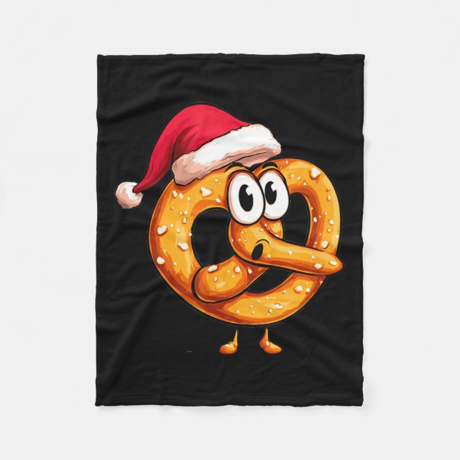 Awesome Festive Pretzel With Santa Claus Hat Costu Fleecefilt (Framsidan)