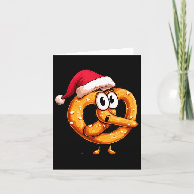 Awesome Festive Pretzel With Santa Claus Hat Costu Kort (Framsida)