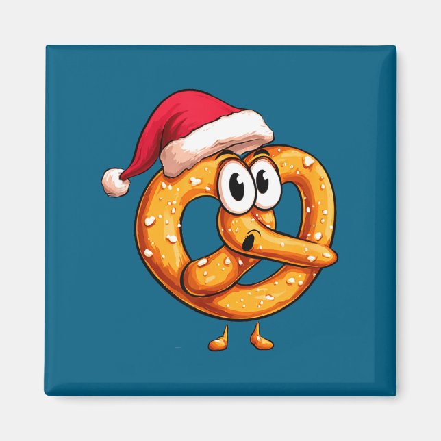 Awesome Festive Pretzel With Santa Claus Hat Costu Magnet (Framsidan)