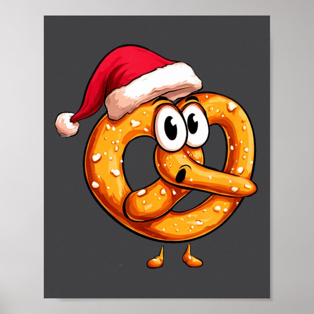 Awesome Festive Pretzel With Santa Claus Hat Costu Poster (Framsidan)