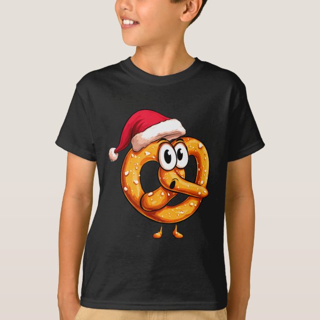 Awesome Festive Pretzel With Santa Claus Hat Costu T Shirt (Framsida)