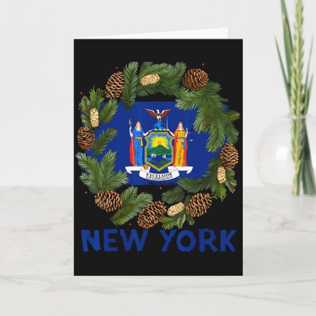 Awesome Fir Xmas Wreath Costume With New York Flag Kort (Framsida)