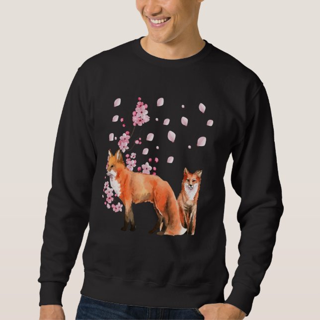 Awesome Foxes Lovers Shirt Japanese Cherry Flower  Lång Ärmad Tröja (Framsida)