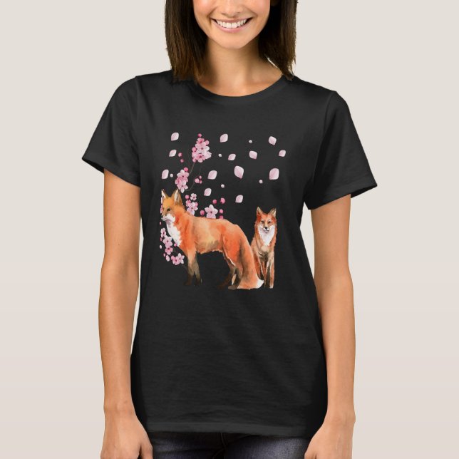 Awesome Foxes Lovers Shirt Japanese Cherry Flower  T Shirt (Framsida)