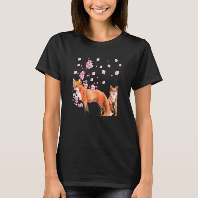 Awesome Foxes Lovers Shirt Japanese Cherry Flower  T Shirt (Framsida)