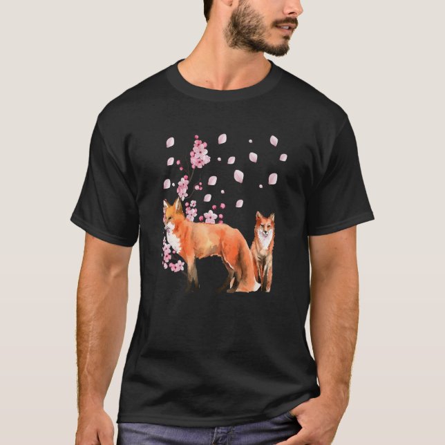 Awesome Foxes Lovers Shirt Japanese Cherry Flower  T Shirt (Framsida)