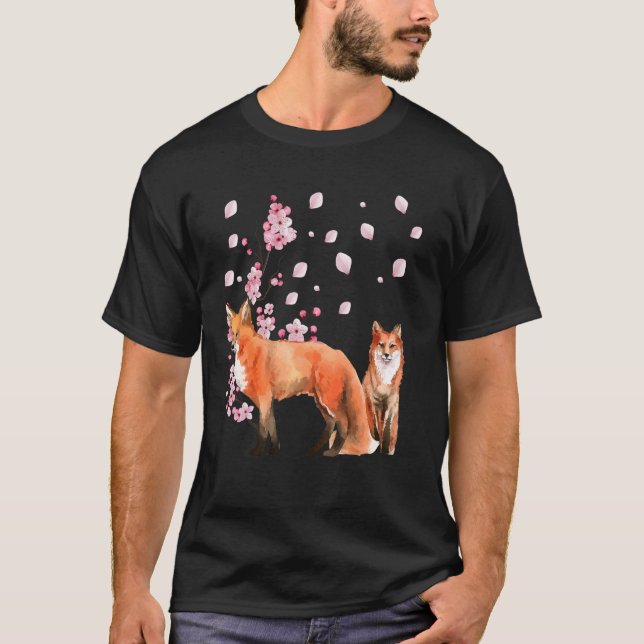 Awesome Foxes Lovers Shirt Japanese Cherry Flower  T Shirt (Framsida)
