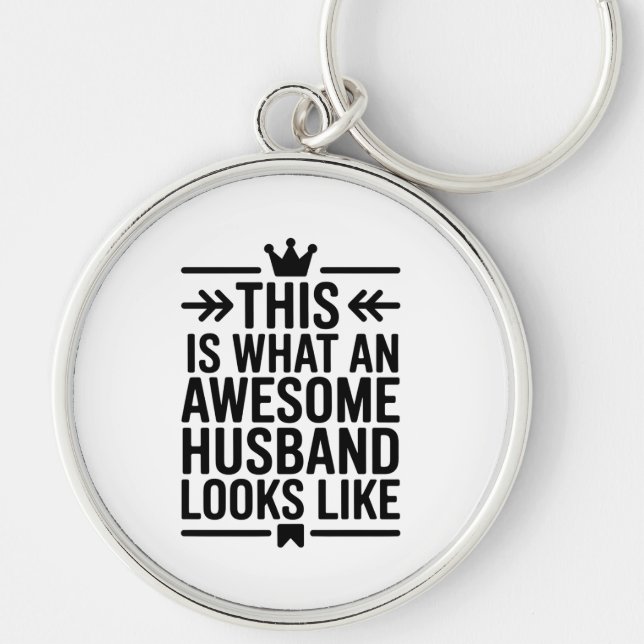 Awesome Husband Minimal Typography Rund Silverfärgad Nyckelring (Framsidan)