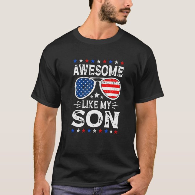 Awesome Like My Son Retro American Flag Parents' D T Shirt (Framsida)