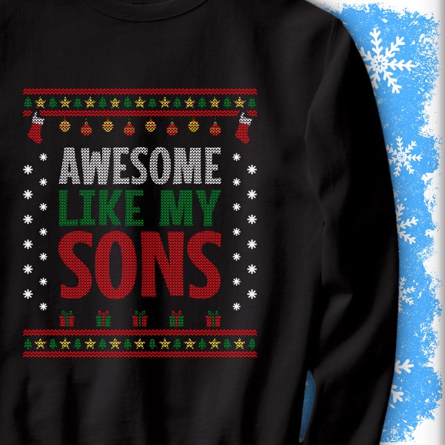 Awesome Like My Sons Christmas Knit Sweater Look Lång Ärmad Tröja (Skapare uppladdad)