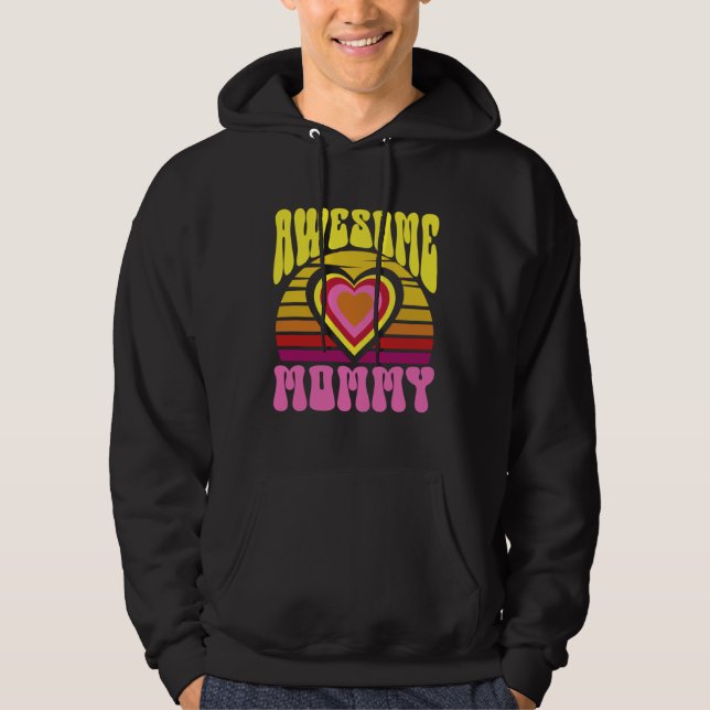 Awesome Mommy Cute Sunset Hearts Mother s Day Retr Hoodie (Framsida)