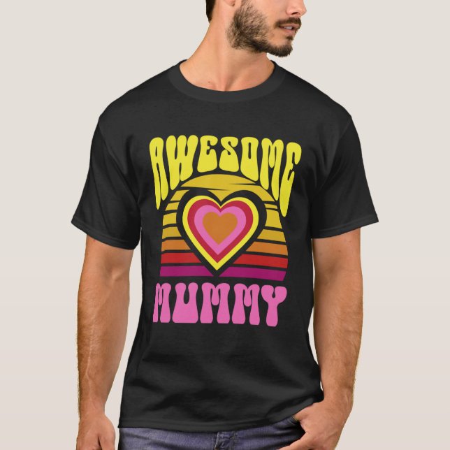 Awesome Mummy Cute Sunset Hearts Mother s Day Retr T Shirt (Framsida)